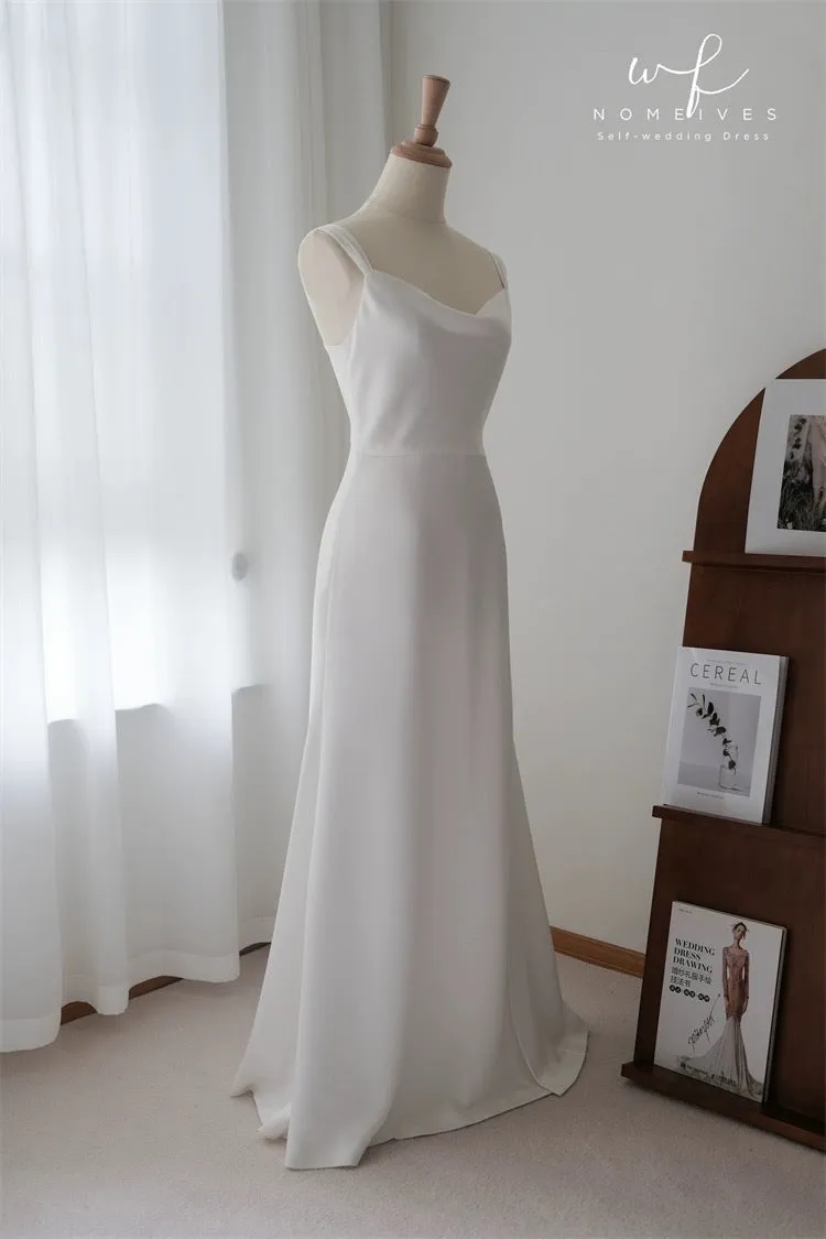 Simple Cowl Neck Slip Wedding Dress