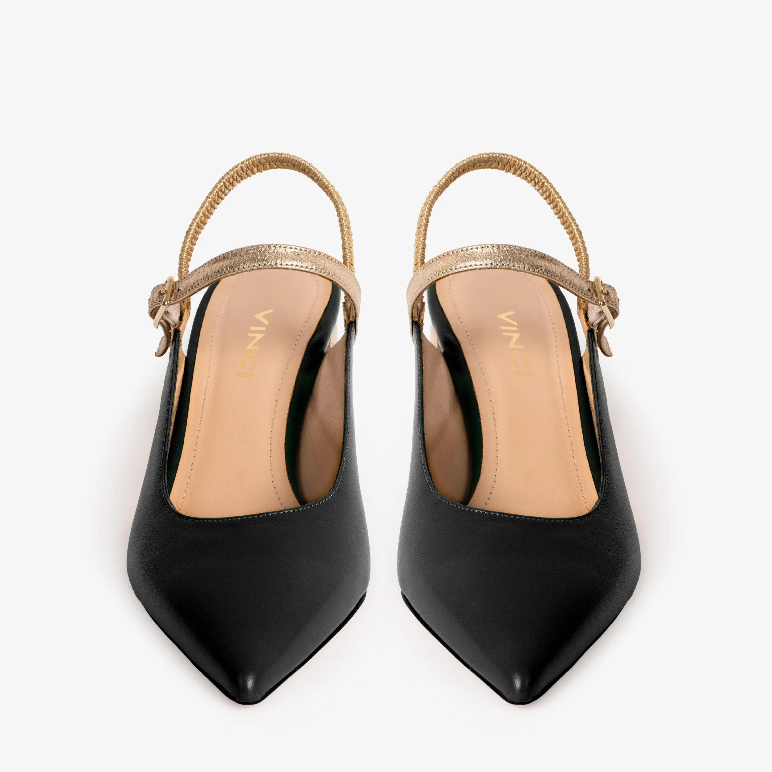 The Pompei Black Leather Slingback Women Sandal