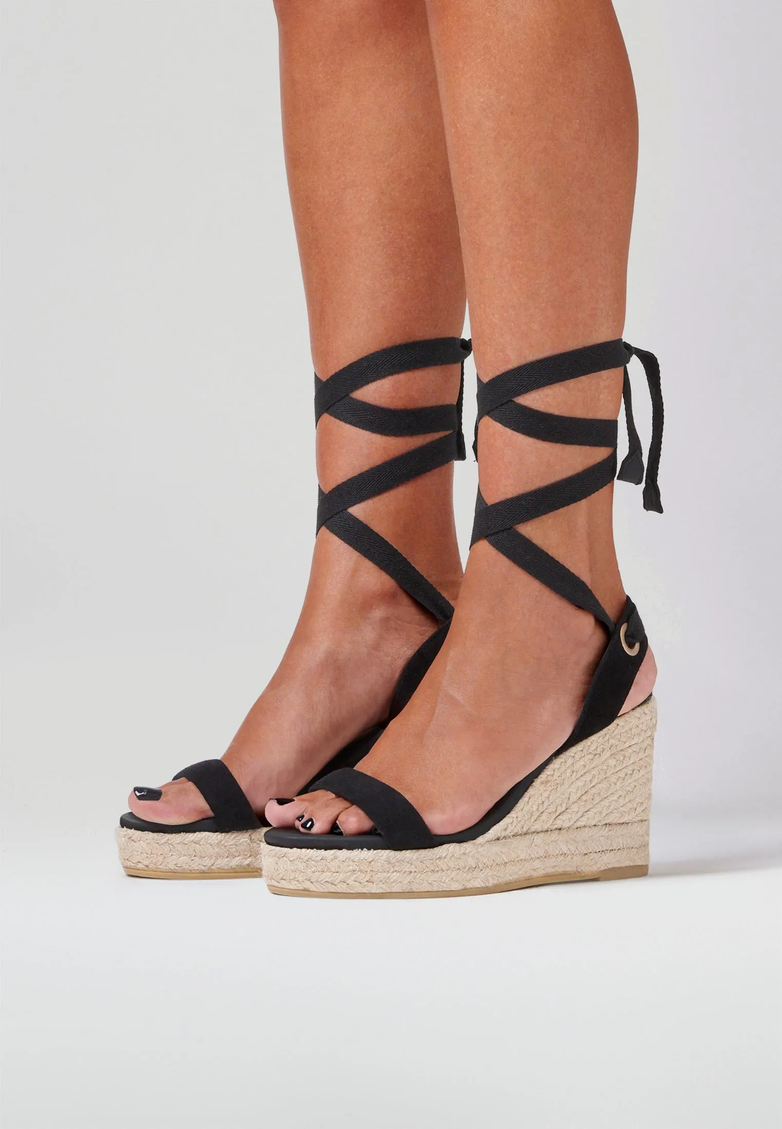 Wedge Sandals - Black Suede