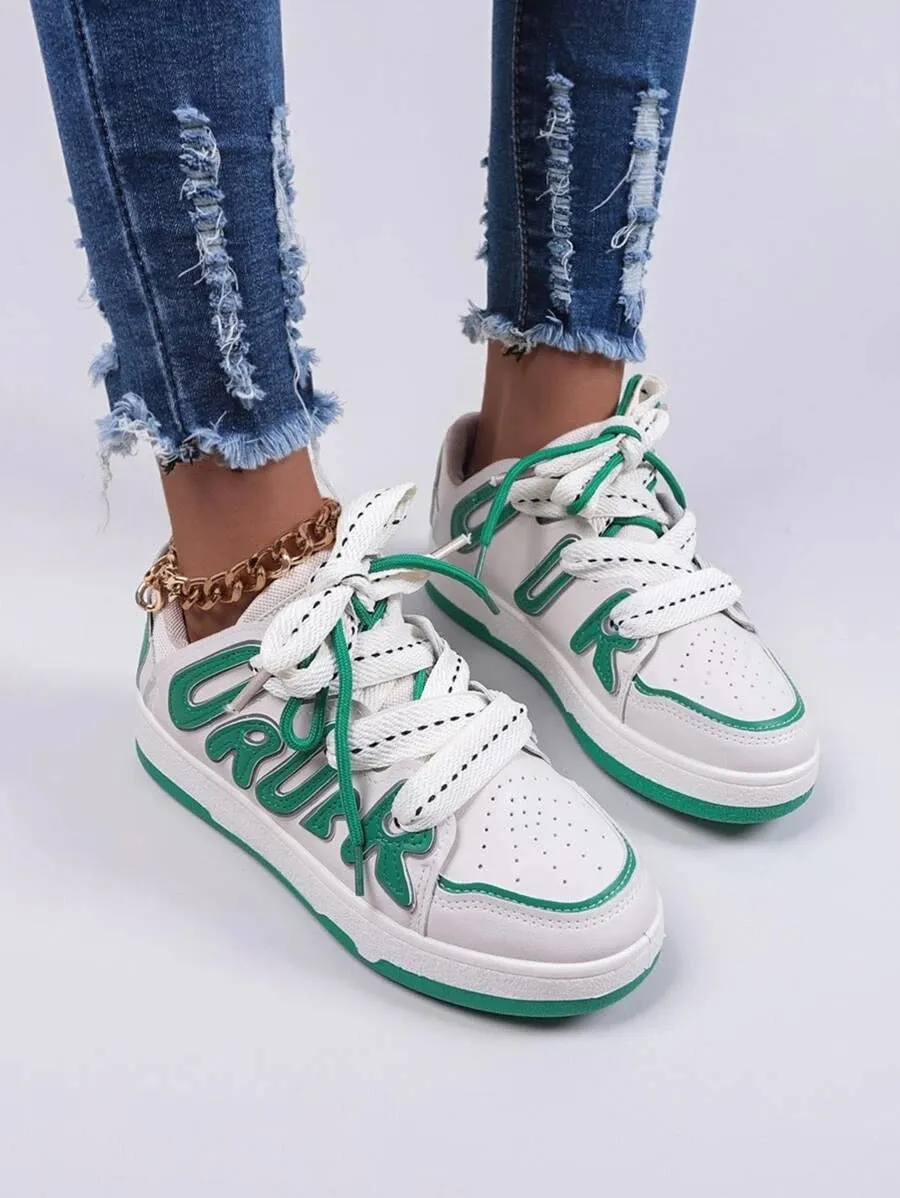 WLS Letter Graphic Lace-Up Front Skate Shoes