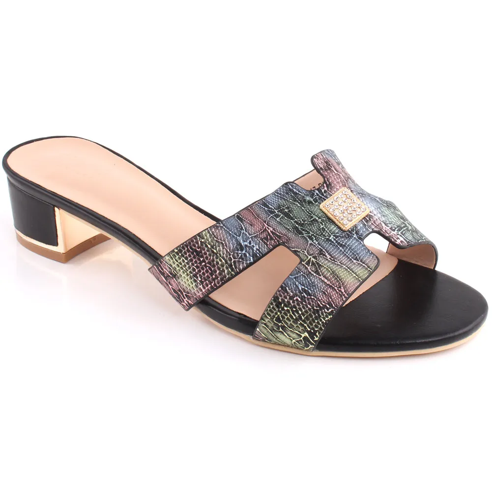 Women “ANSLEY” Low Chunky Block Heel Stud Adorned Open Toe Sandal