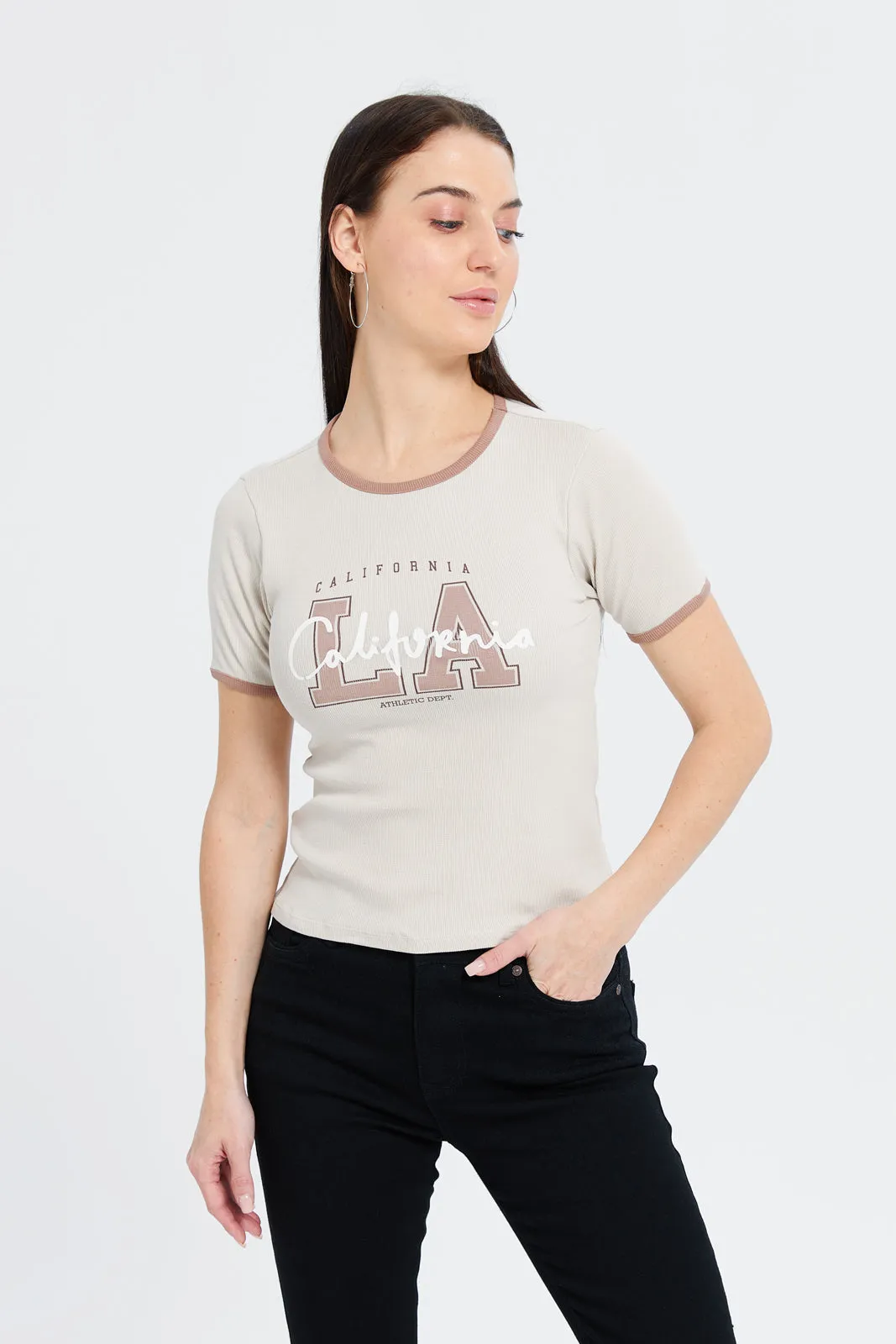 Women Beige Printed T-Shirt