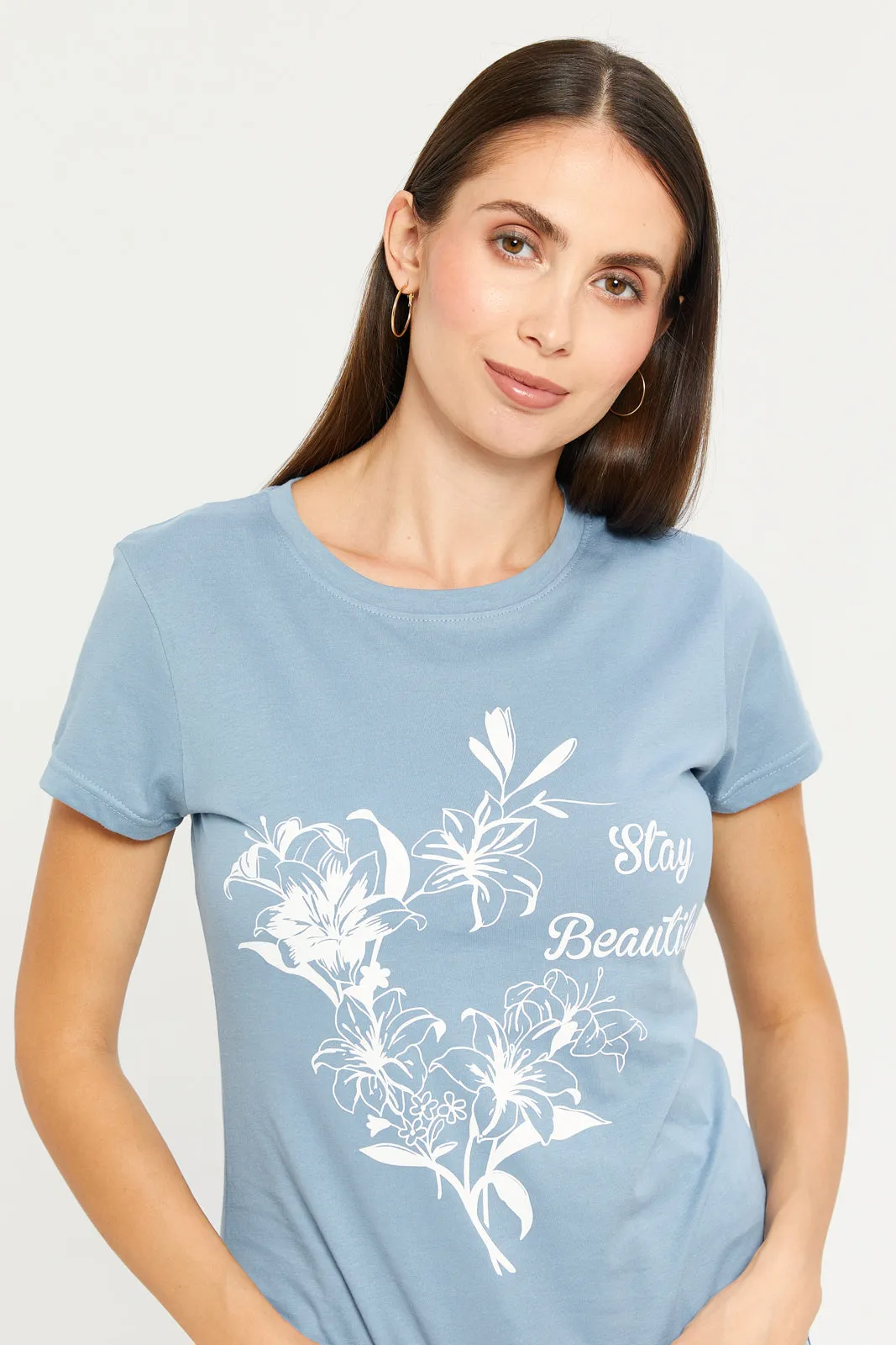 Women Blue Graphic T-Shirt